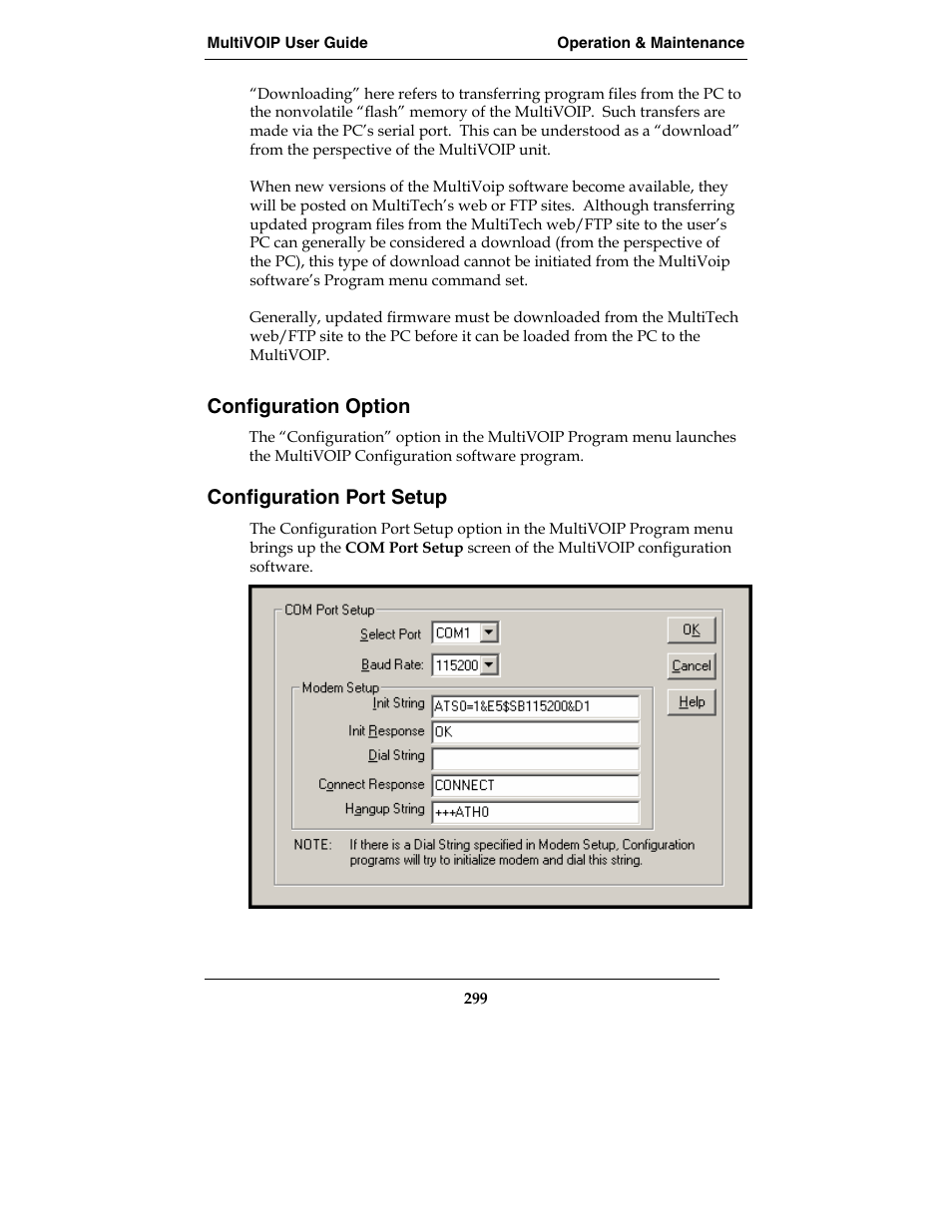 Configuration option, Configuration port setup | Multi-Tech Systems E1 User Manual | Page 299 / 395
