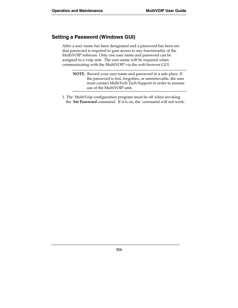 Setting a password (windows gui) | Multi-Tech Systems E1 User Manual | Page 316 / 395