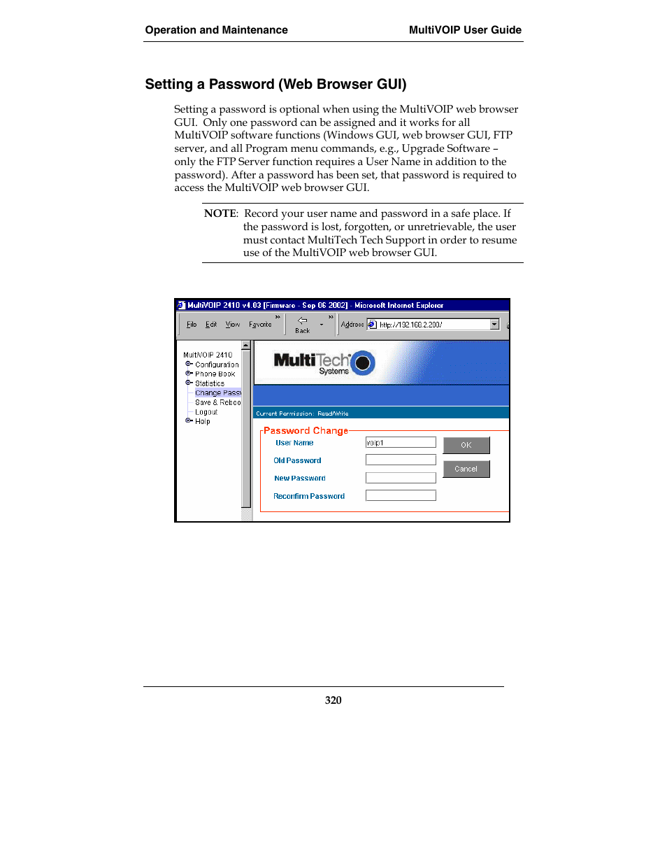 Setting a password (web browser gui) | Multi-Tech Systems E1 User Manual | Page 320 / 395
