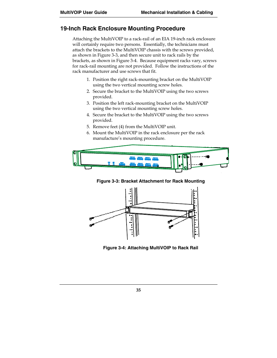Inch rack enclosure mounting procedure | Multi-Tech Systems E1 User Manual | Page 35 / 395