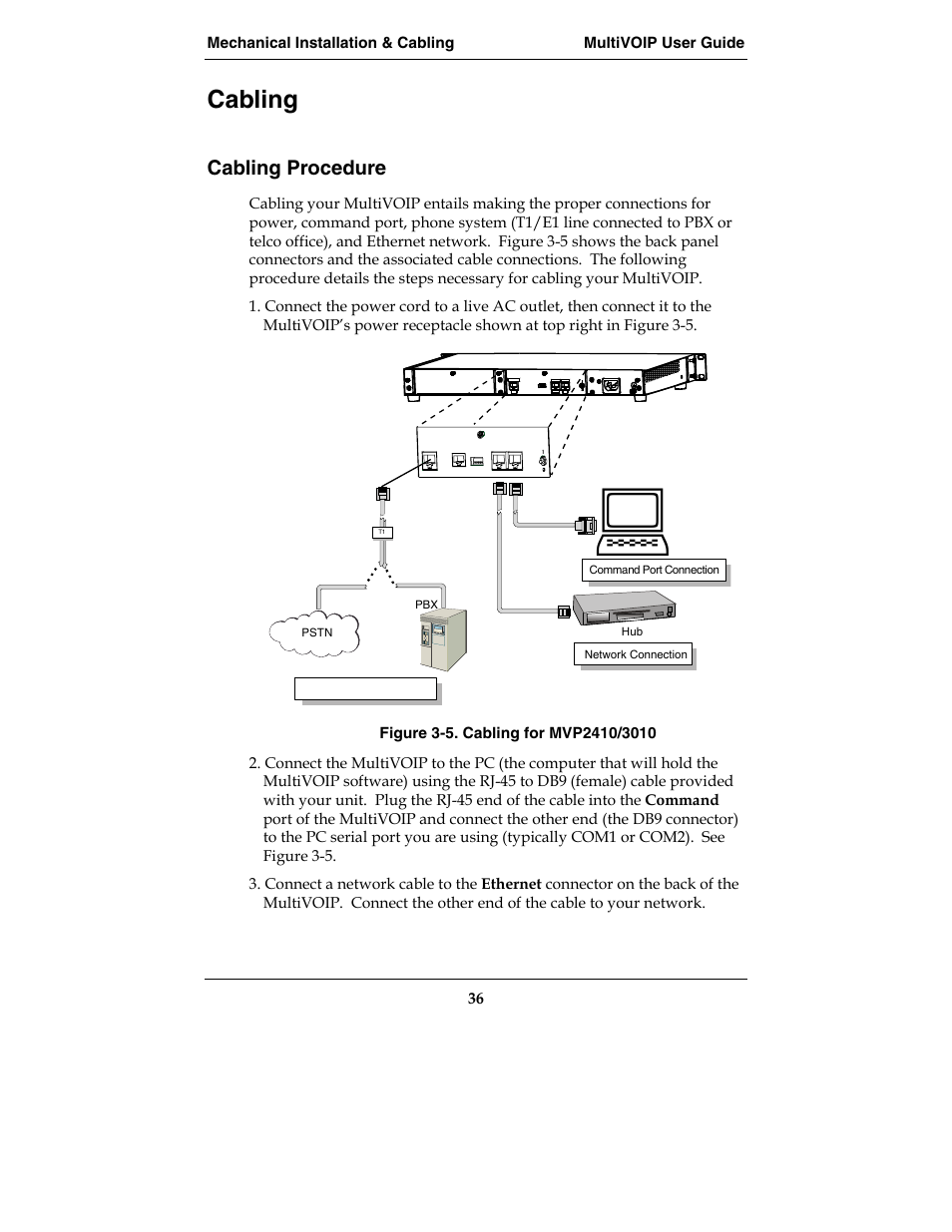 Cabling, Cabling procedure | Multi-Tech Systems E1 User Manual | Page 36 / 395