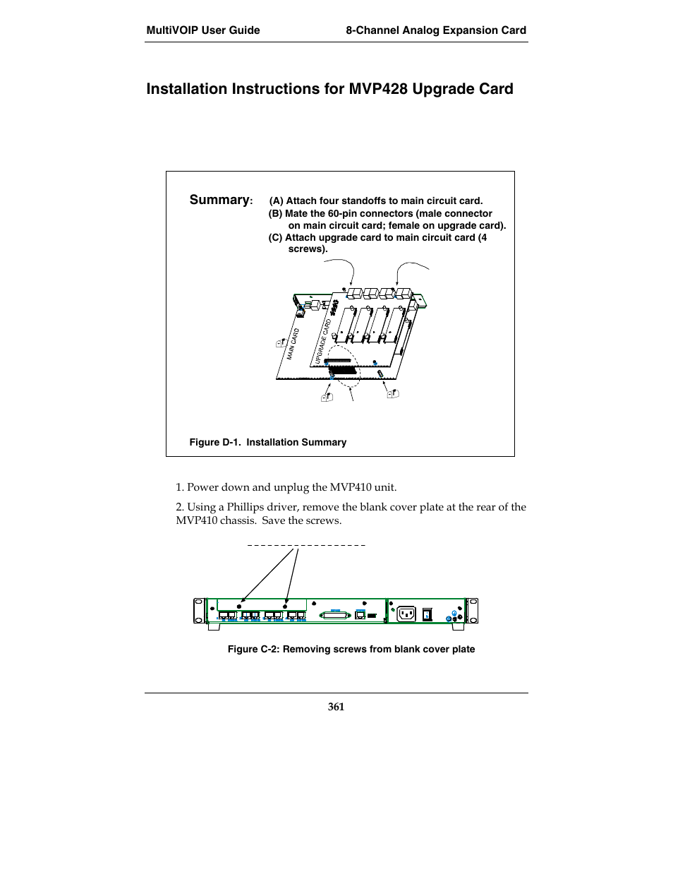 Installation instructions for mvp428 upgrade card | Multi-Tech Systems E1 User Manual | Page 361 / 395