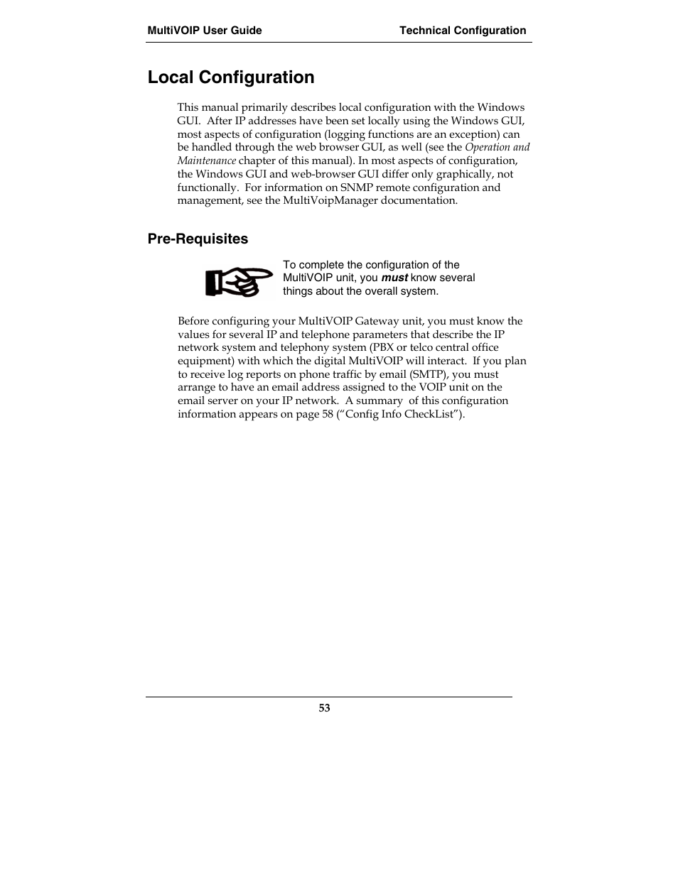 Local configuration, Pre-requisites | Multi-Tech Systems E1 User Manual | Page 53 / 395