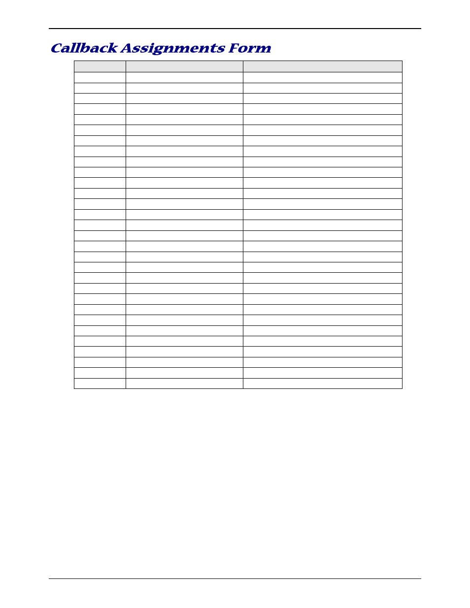 Callback assignments form | Multi-Tech Systems MT9234ZBA-V User Manual | Page 20 / 35