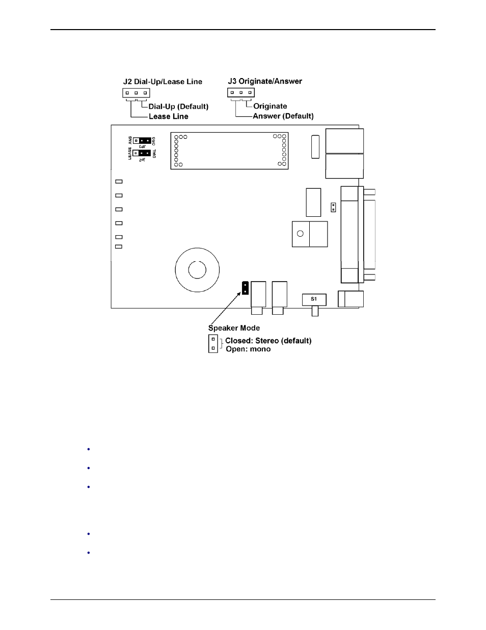 Location of the jumpers, Changing the dial-up/leased-line jumper, Changing the voice jumper | Multi-Tech Systems MT9234ZBA-V User Manual | Page 9 / 35