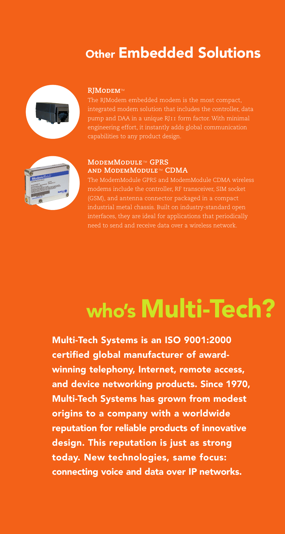 Multi-tech, Who’s, Embedded solutions | Other | Multi-Tech Systems MT2456SMI-IP User Manual | Page 7 / 8