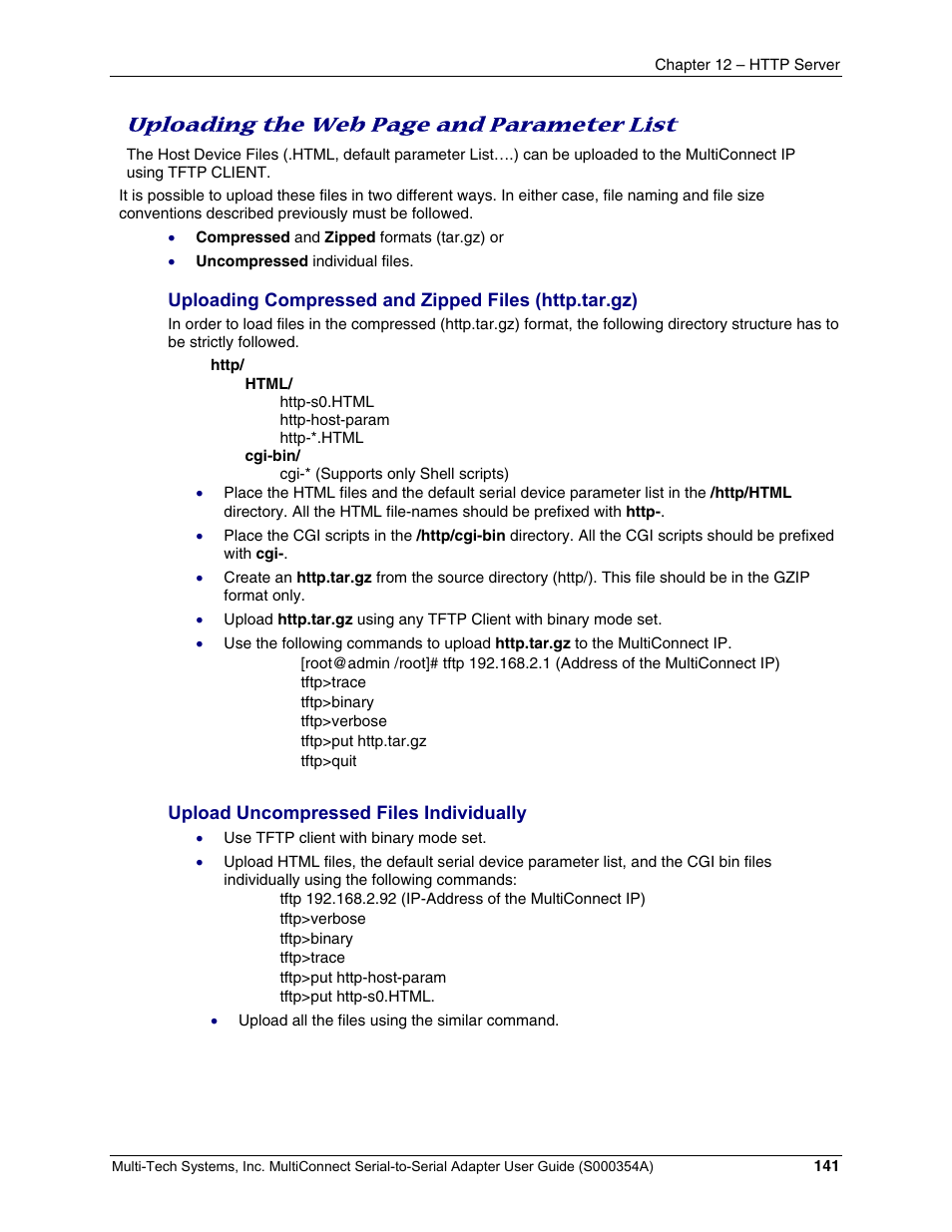 Uploading the web page and parameter list | Multi-Tech Systems MTS2SA-T User Manual | Page 141 / 181