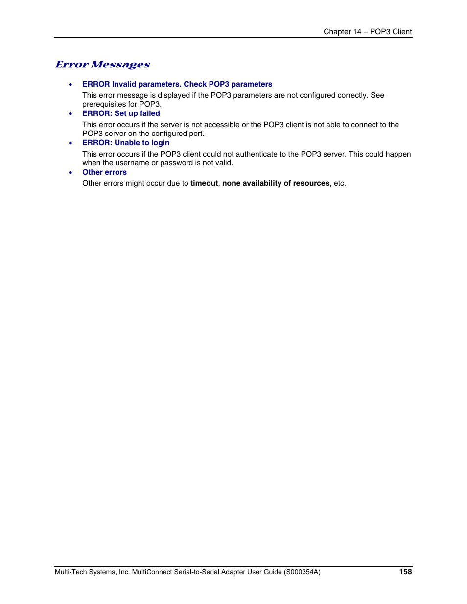 Error messages | Multi-Tech Systems MTS2SA-T User Manual | Page 158 / 181