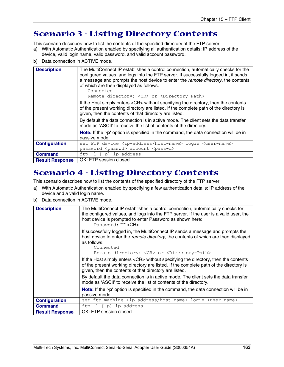 Scenario 3 - listing directory contents, Scenario 4 - listing directory contents | Multi-Tech Systems MTS2SA-T User Manual | Page 163 / 181