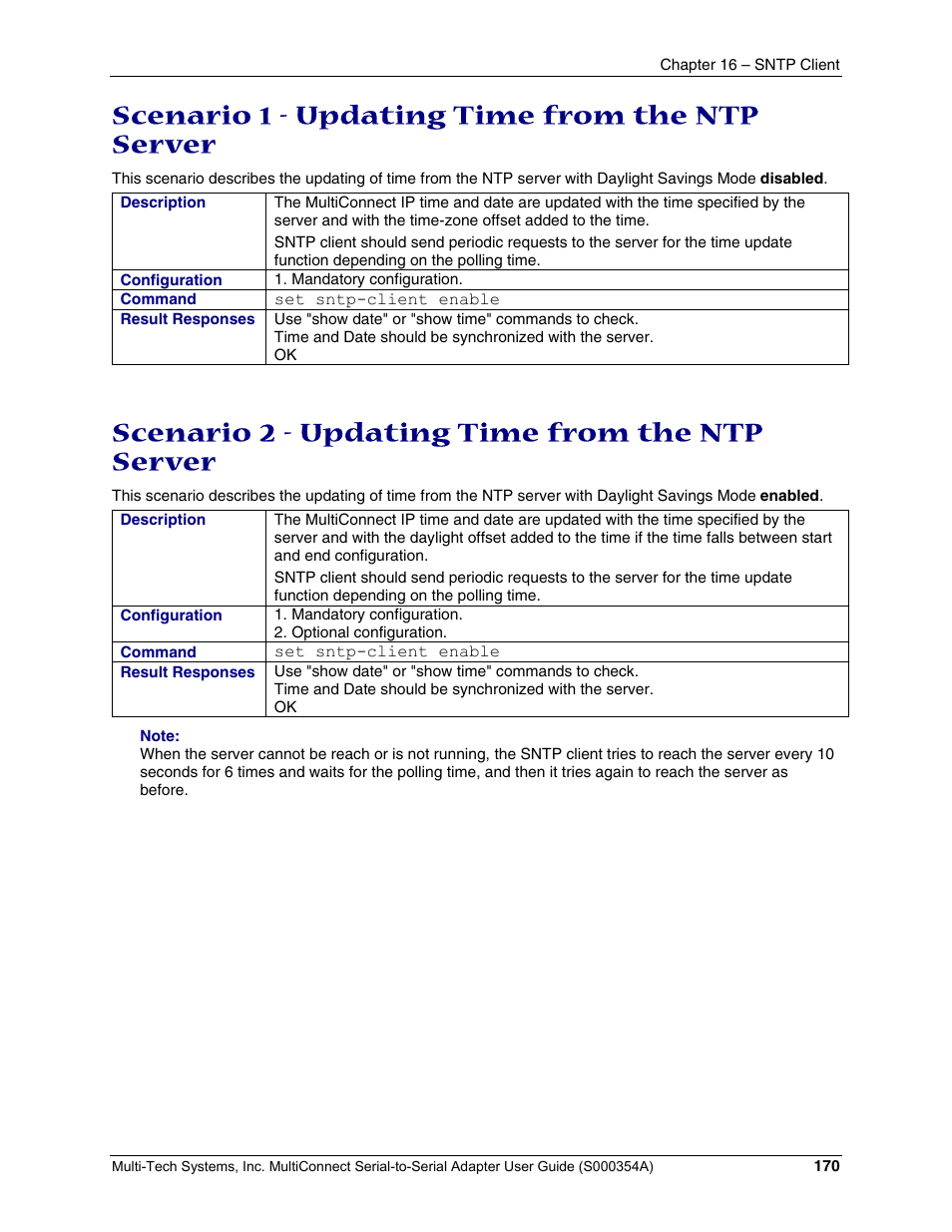 Scenario 1 - updating time from the ntp server, Scenario 2 - updating time from the ntp server | Multi-Tech Systems MTS2SA-T User Manual | Page 170 / 181