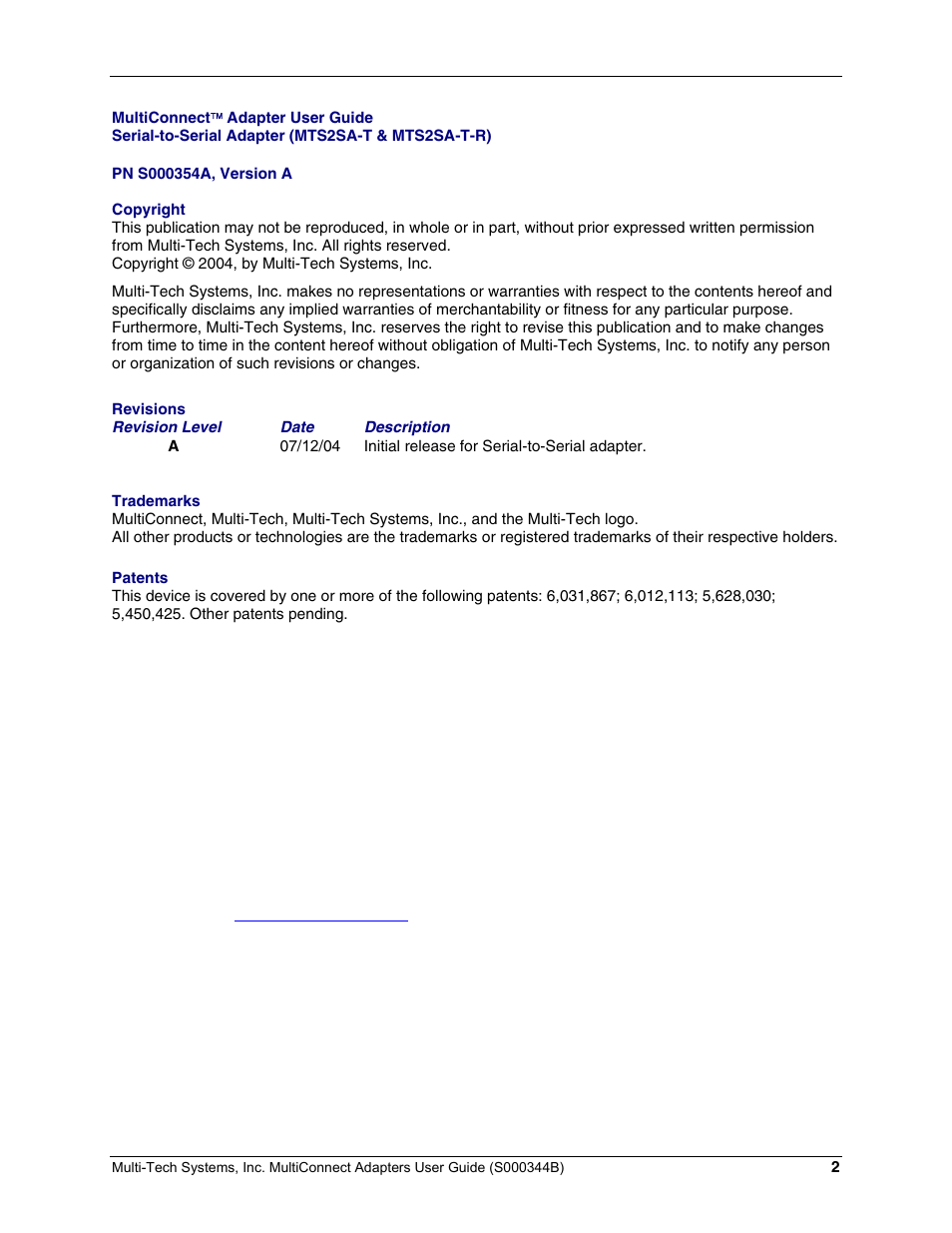 Multi-Tech Systems MTS2SA-T User Manual | Page 2 / 181
