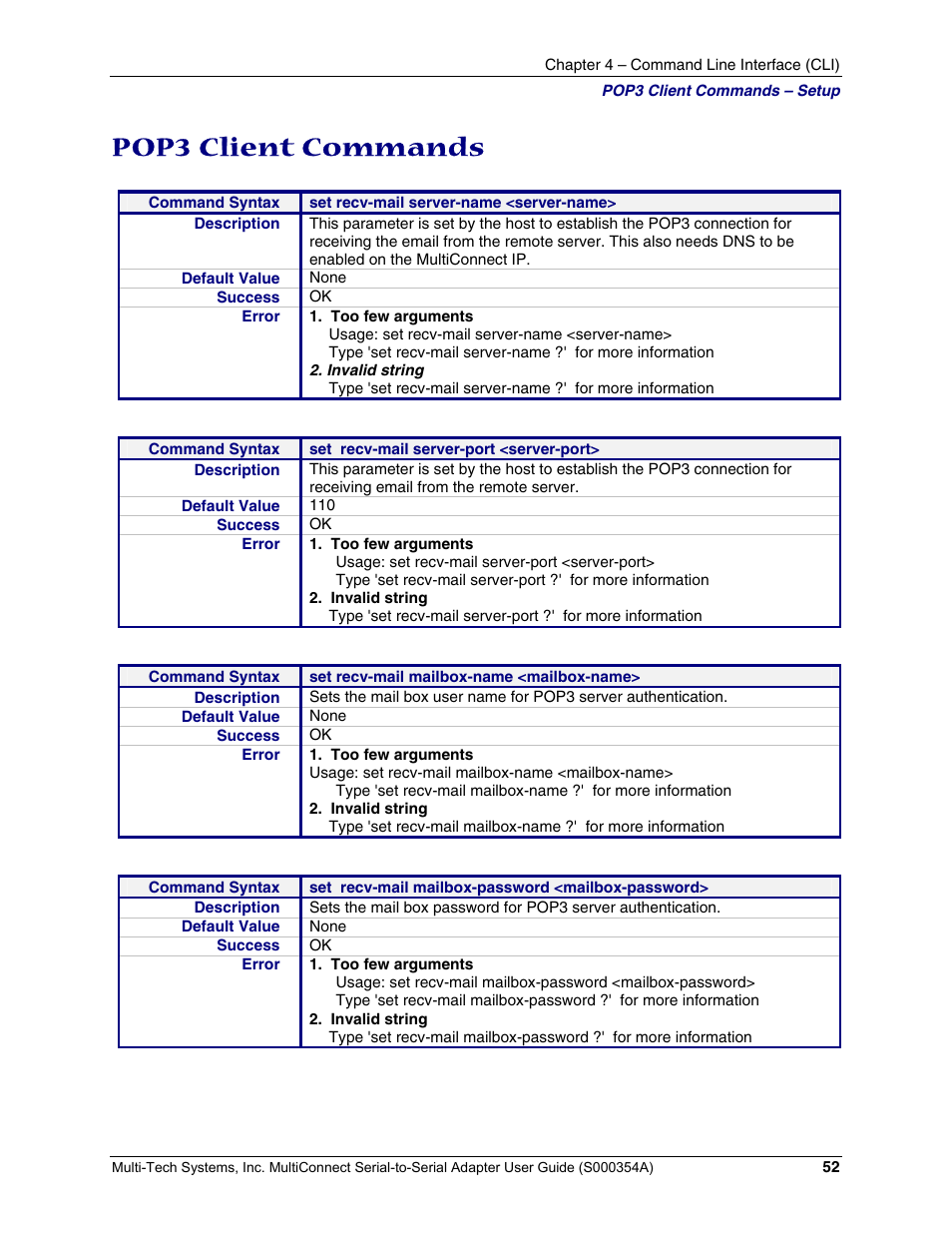 Pop3 client commands | Multi-Tech Systems MTS2SA-T User Manual | Page 52 / 181