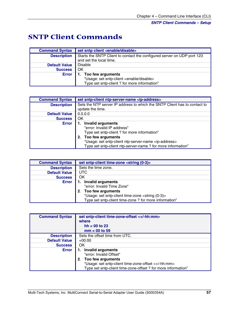 Sntp client commands | Multi-Tech Systems MTS2SA-T User Manual | Page 57 / 181