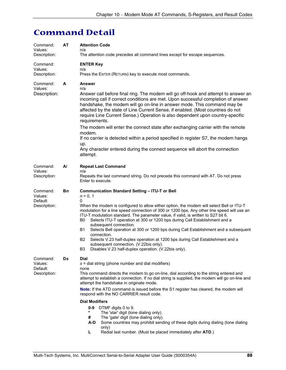 Command detail | Multi-Tech Systems MTS2SA-T User Manual | Page 88 / 181
