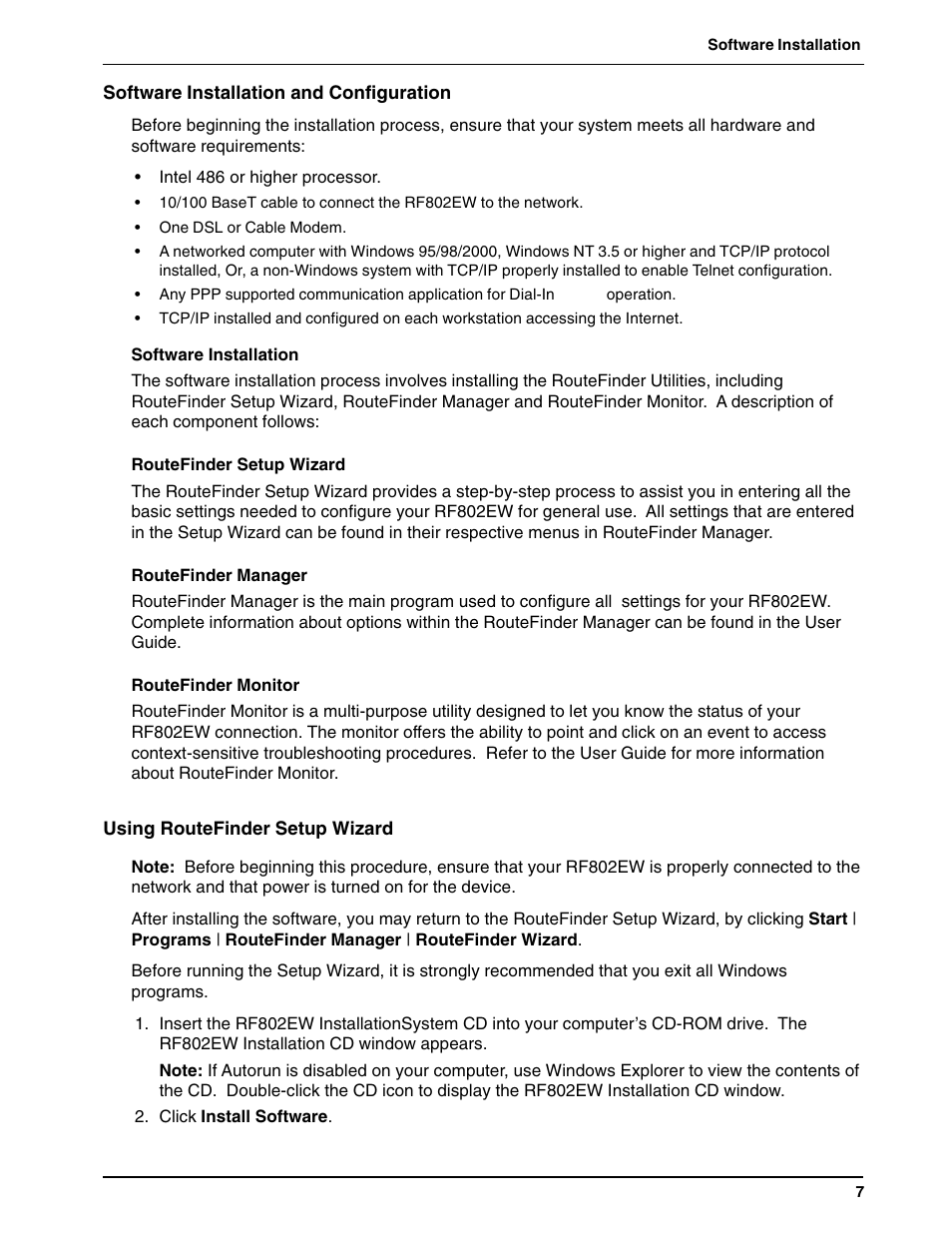 Software installation and configuration, Using routefinder setup wizard | Multi-Tech Systems ACCESS POINT RF802EW User Manual | Page 7 / 28