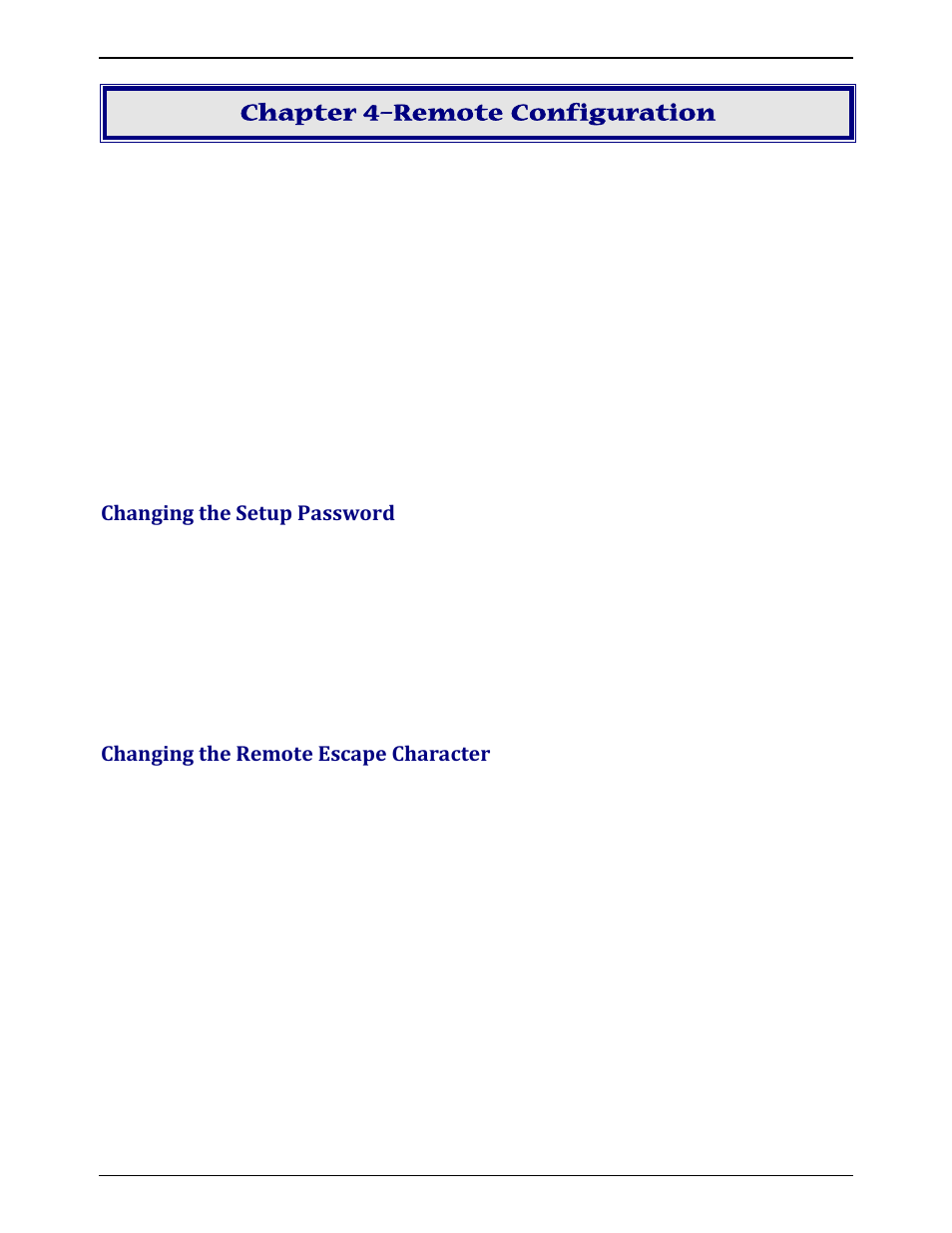 Chapter 4–remote configuration, Changing the setup password, Changing the remote escape character | Multi-Tech Systems MULTIMODEM ZBA MT9234ZBA-V User Manual | Page 13 / 35