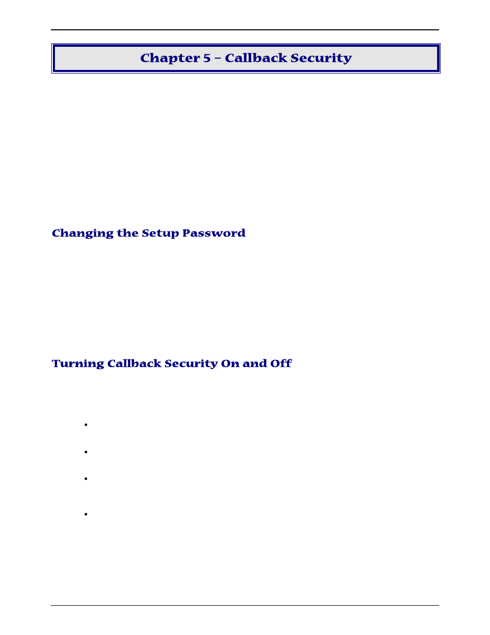 Chapter 5 – callback security, Changing the setup password, Turning callback security on and off | Hanging the, Etup, Assword, Urning, Allback, Ecurity, N and | Multi-Tech Systems MULTIMODEM ZBA MT9234ZBA-V User Manual | Page 14 / 35