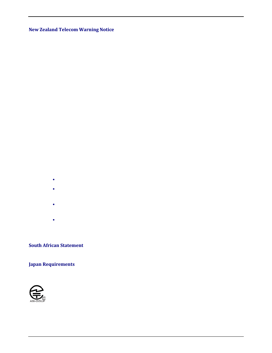 New zealand telecom warning notice, South african statement, Japan requirements | Multi-Tech Systems MULTIMODEM ZBA MT9234ZBA-V User Manual | Page 27 / 35