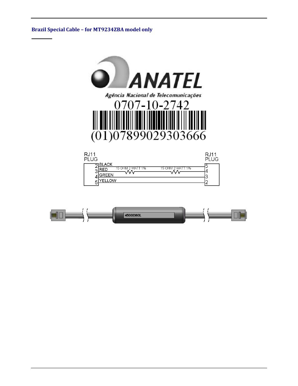 Brazil special cable – for mt9234zba model only | Multi-Tech Systems MULTIMODEM ZBA MT9234ZBA-V User Manual | Page 28 / 35