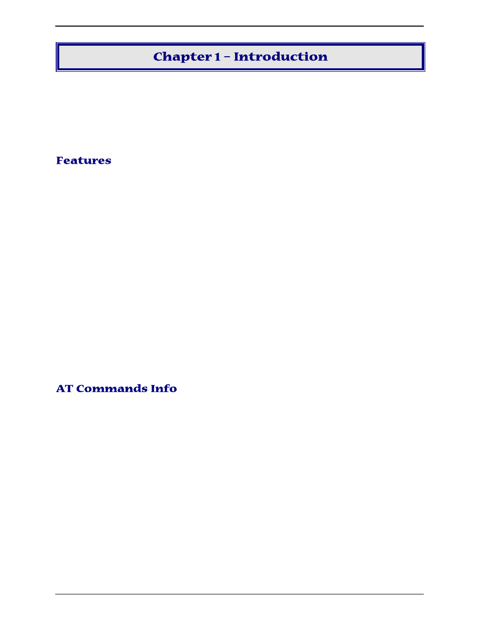 Chapter 1 – introduction, Features, At commands info | Eatures, Ommands | Multi-Tech Systems MULTIMODEM ZBA MT9234ZBA-V User Manual | Page 4 / 35