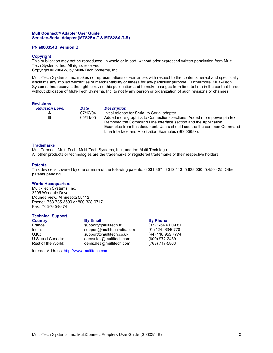 Multi-Tech Systems MultiConnect Adapter User Manual | Page 2 / 18