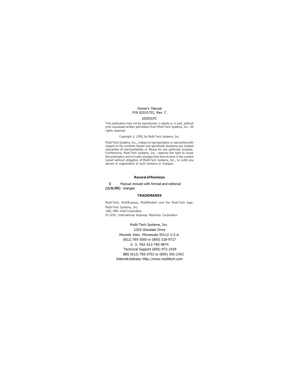 Multi-Tech Systems ISI551PC User Manual | Page 4 / 31