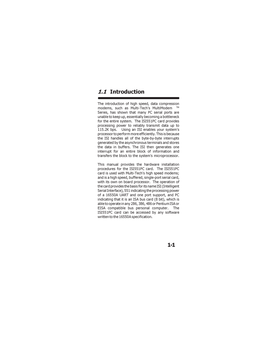 1 1.1 introduction | Multi-Tech Systems ISI551PC User Manual | Page 6 / 31