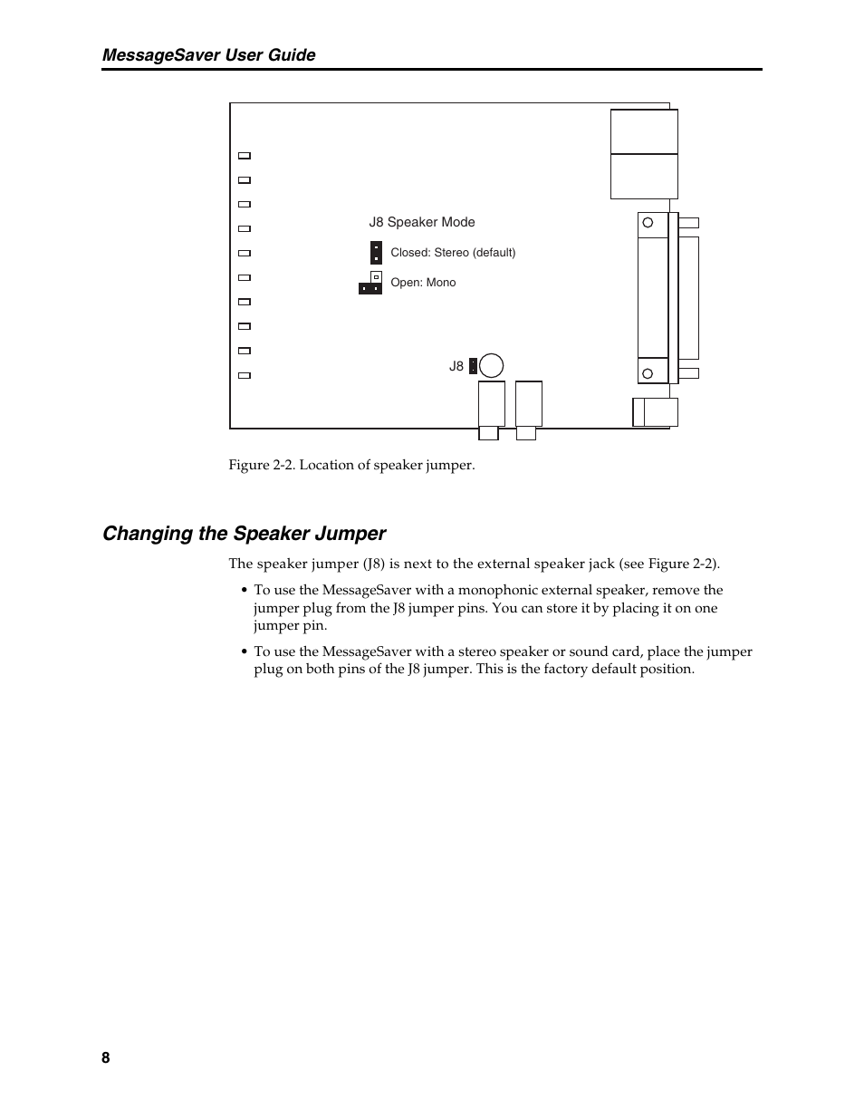 Changing the speaker jumper, Internal jumper, Messagesaver user guide | Multi-Tech Systems MT5634MSV User Manual | Page 16 / 114