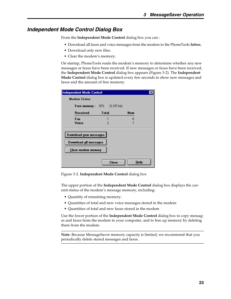 Independent mode control dialog box, Memory | Multi-Tech Systems MT5634MSV User Manual | Page 31 / 114