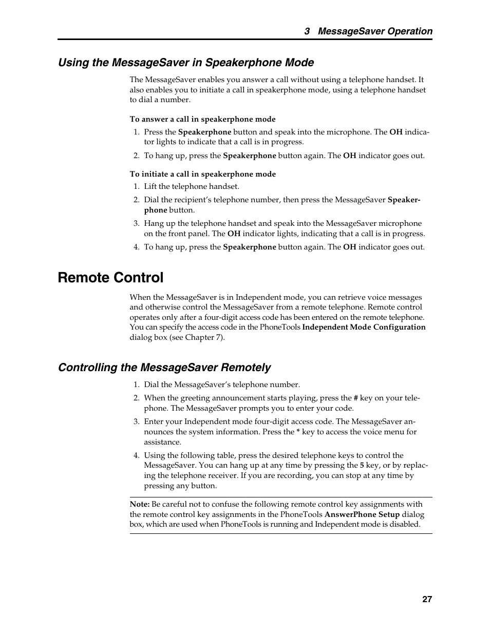 Using the messagesaver in speakerphone mode, Remote control, Controlling the messagesaver remotely | Multi-Tech Systems MT5634MSV User Manual | Page 35 / 114