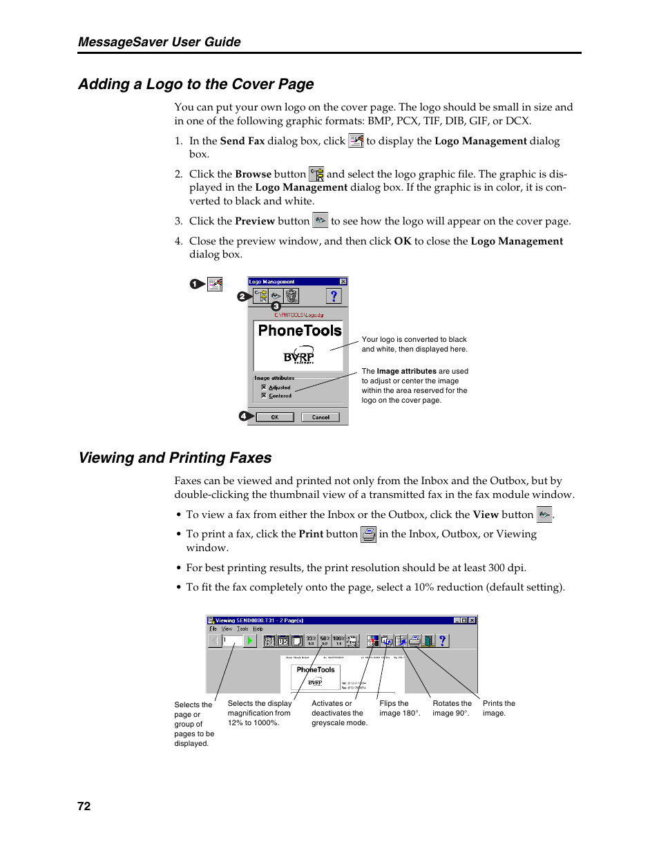 Viewing and printing faxes, Adding a logo to the cover page, Messagesaver user guide | Multi-Tech Systems MT5634MSV User Manual | Page 80 / 114