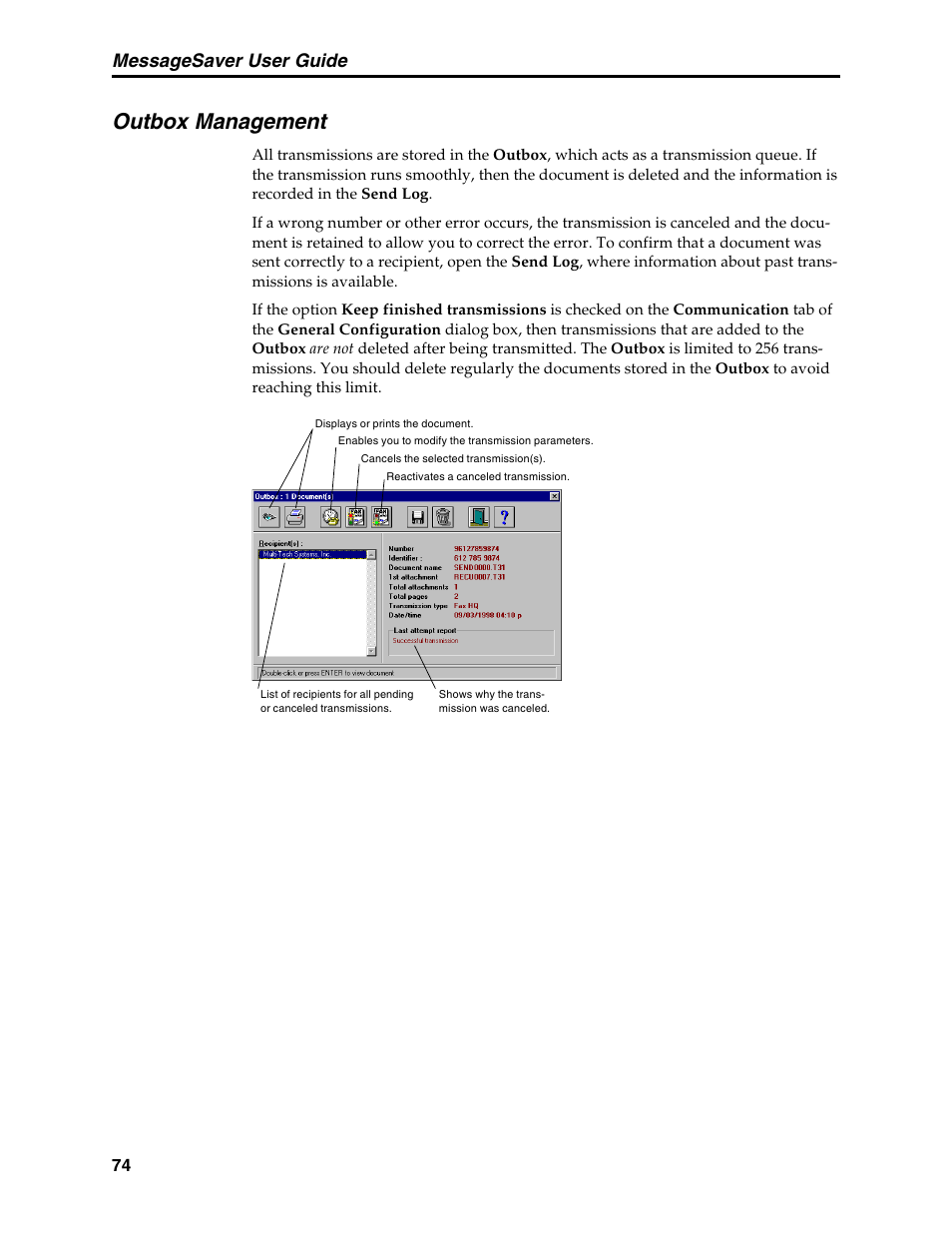 Outbox management, Outbox, Messagesaver user guide | Multi-Tech Systems MT5634MSV User Manual | Page 82 / 114