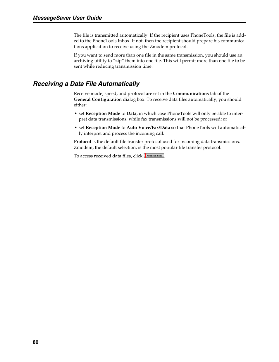 Receiving a data file automatically, Receiving a file | Multi-Tech Systems MT5634MSV User Manual | Page 88 / 114