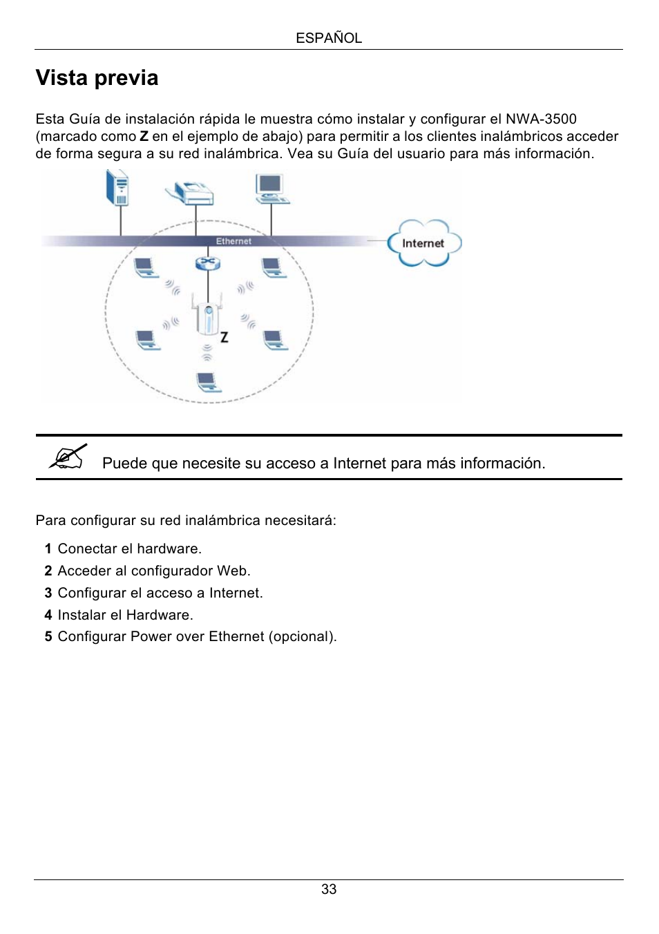 Español, Vista previa | Zyxel NWA-3500 User Manual | Page 33 / 130