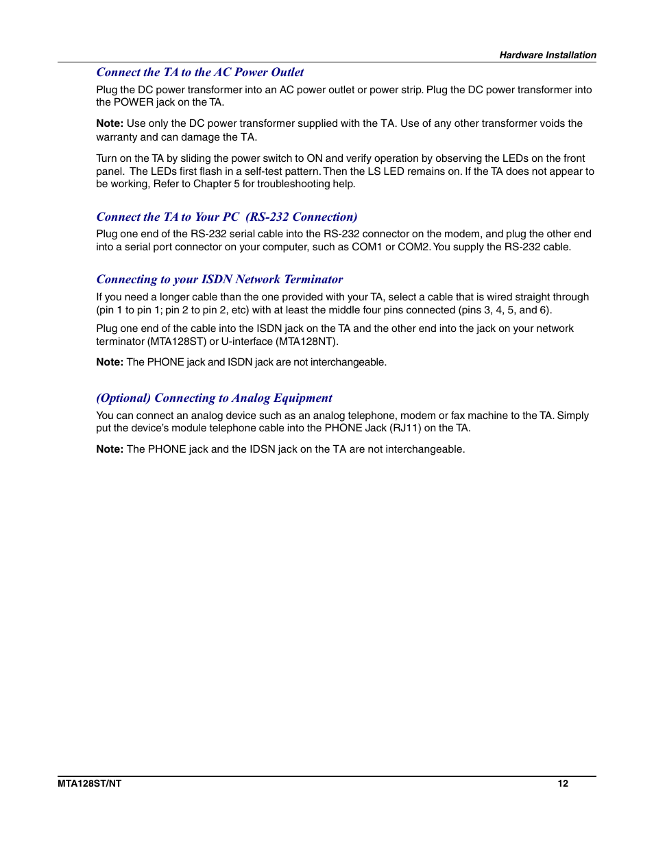 Multi-Tech Systems MTA128NT User Manual | Page 12 / 66