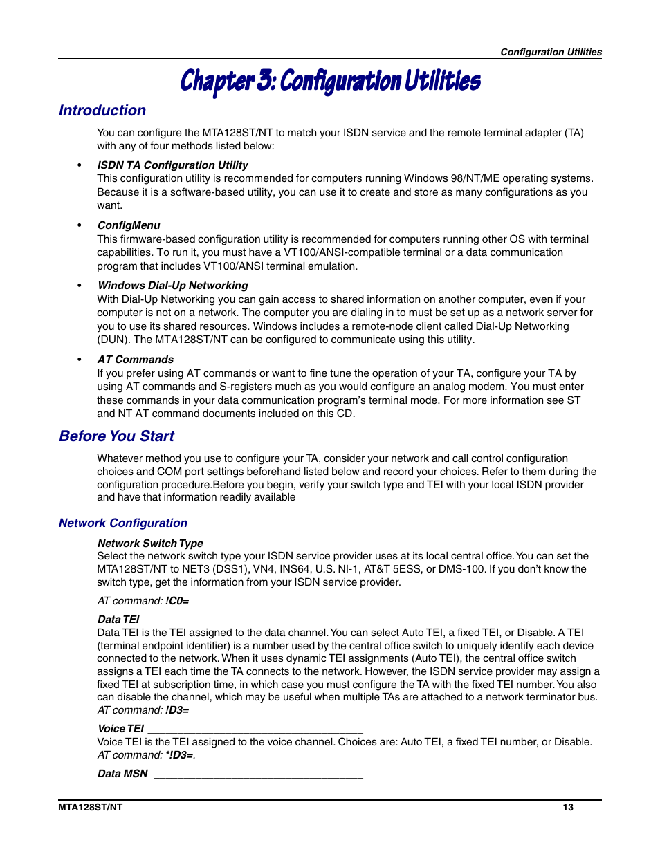 Multi-Tech Systems MTA128NT User Manual | Page 13 / 66