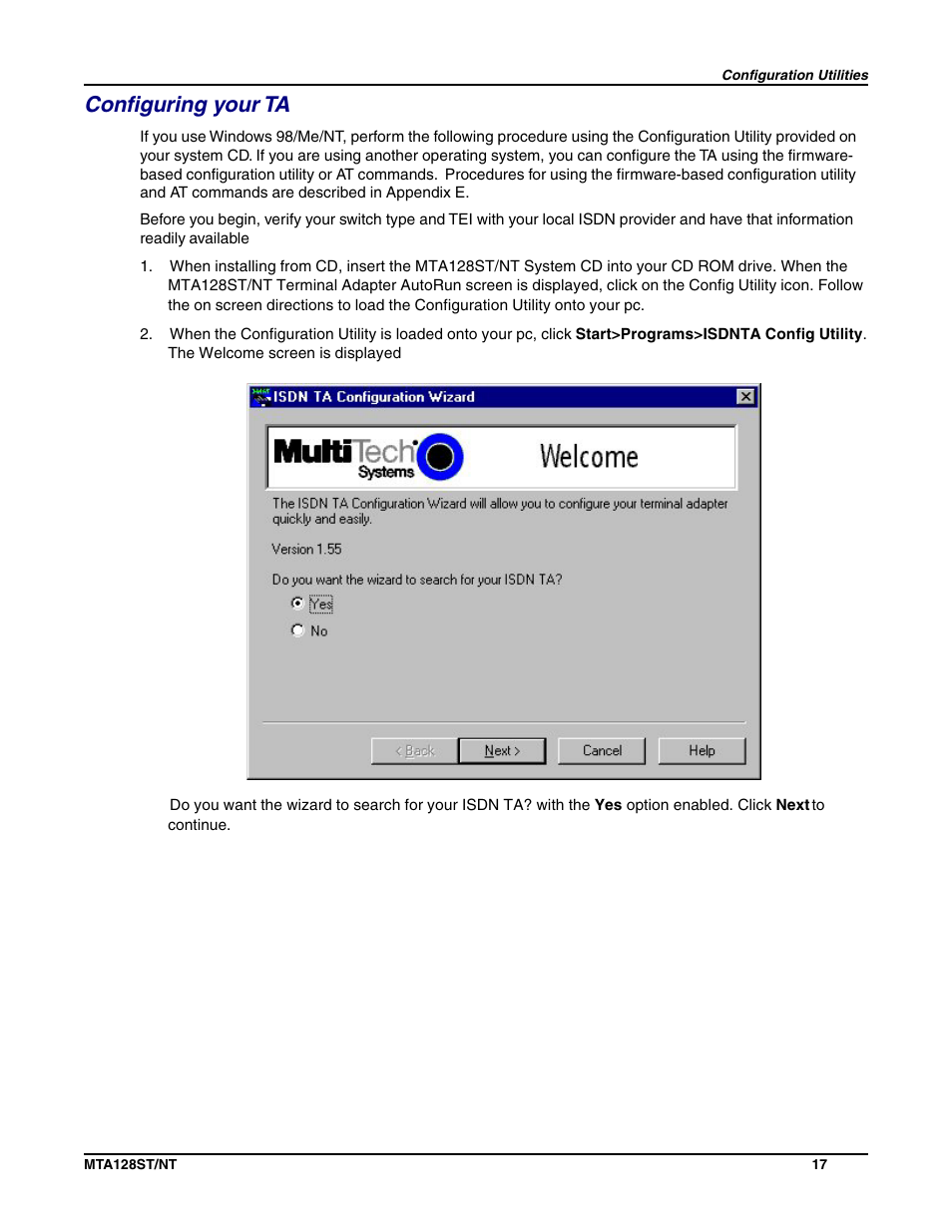 Configuring your ta | Multi-Tech Systems MTA128NT User Manual | Page 17 / 66