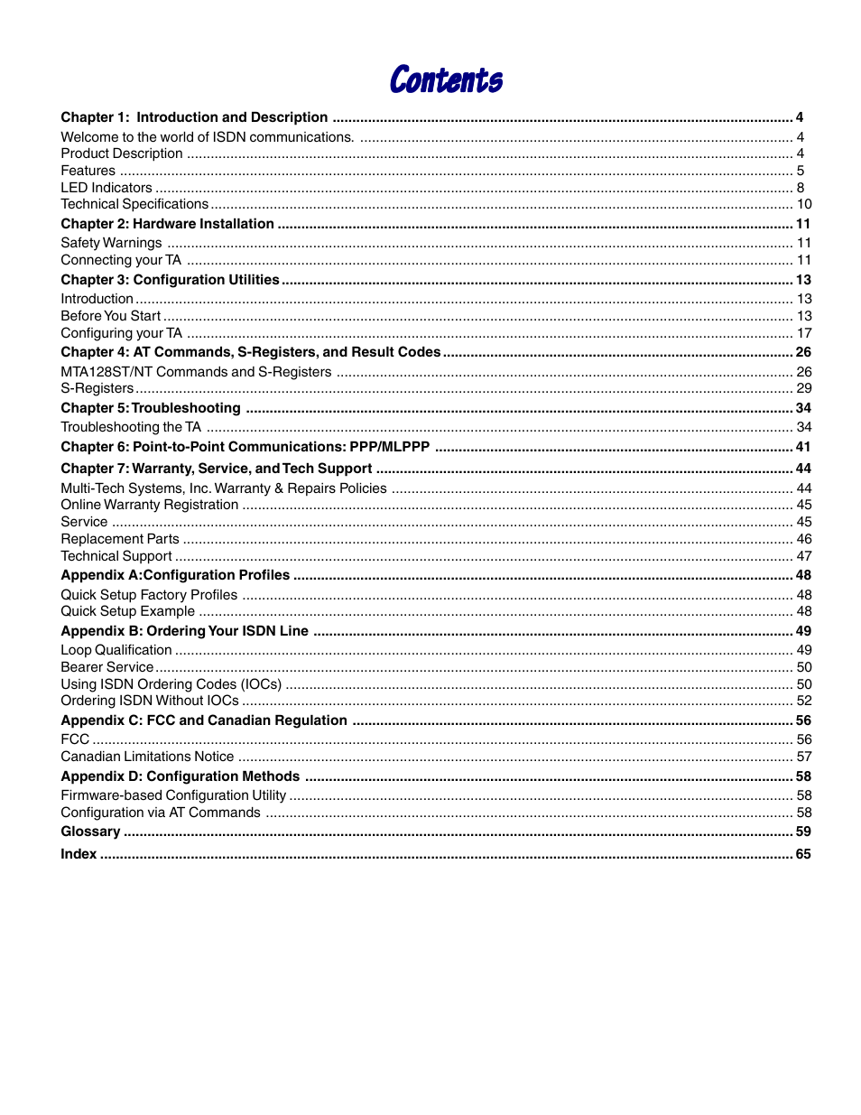 Ccc ccont ont ont ont ontents ents ents ents ents | Multi-Tech Systems MTA128NT User Manual | Page 3 / 66