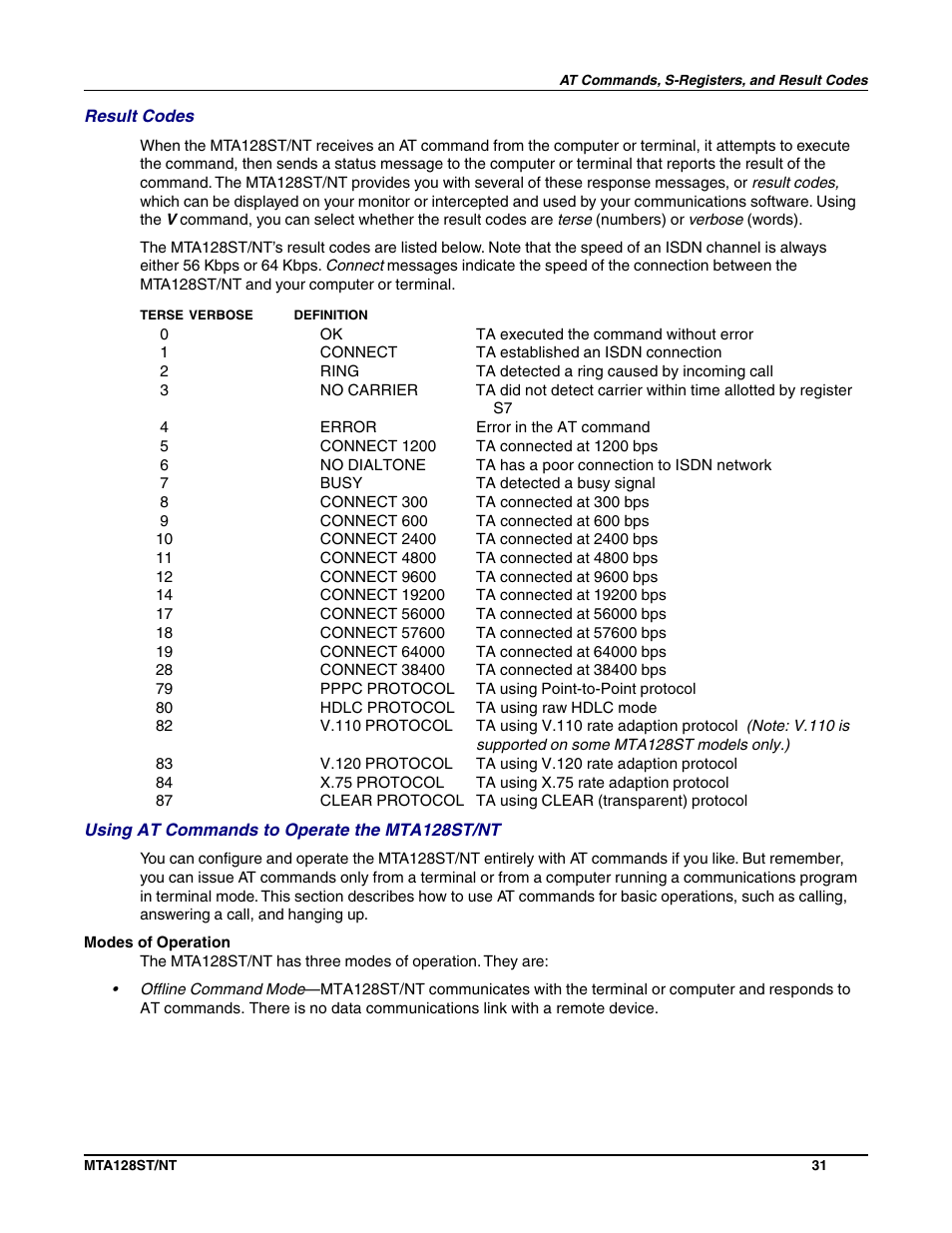 Multi-Tech Systems MTA128NT User Manual | Page 31 / 66