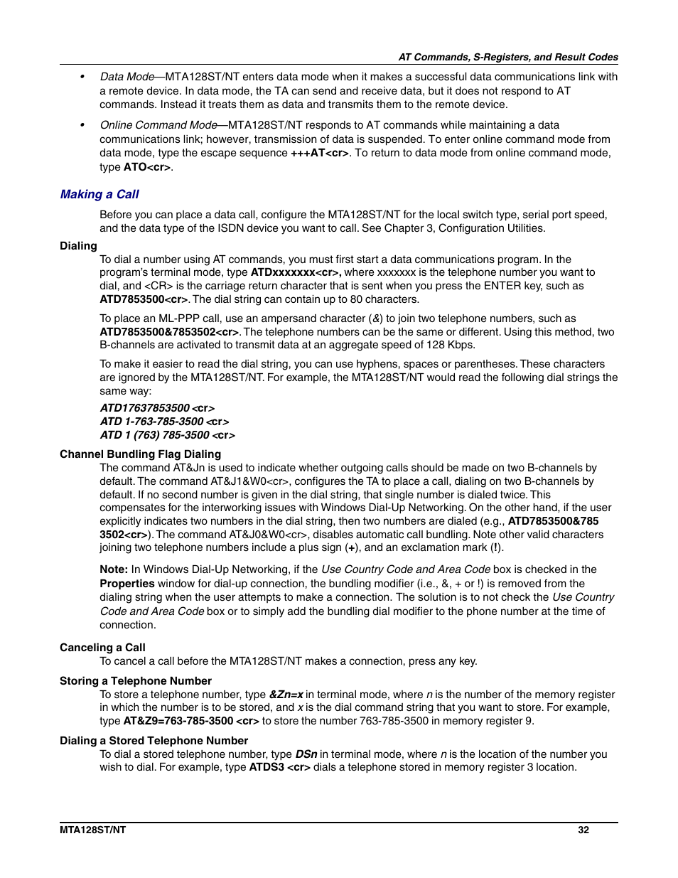 Multi-Tech Systems MTA128NT User Manual | Page 32 / 66