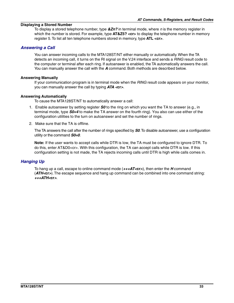 Multi-Tech Systems MTA128NT User Manual | Page 33 / 66