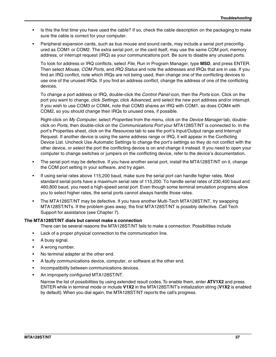 Multi-Tech Systems MTA128NT User Manual | Page 37 / 66