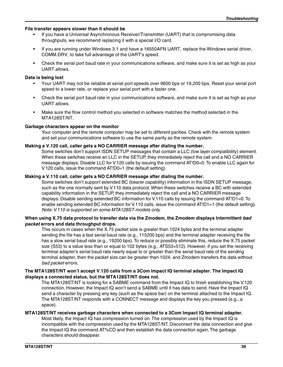 Multi-Tech Systems MTA128NT User Manual | Page 39 / 66