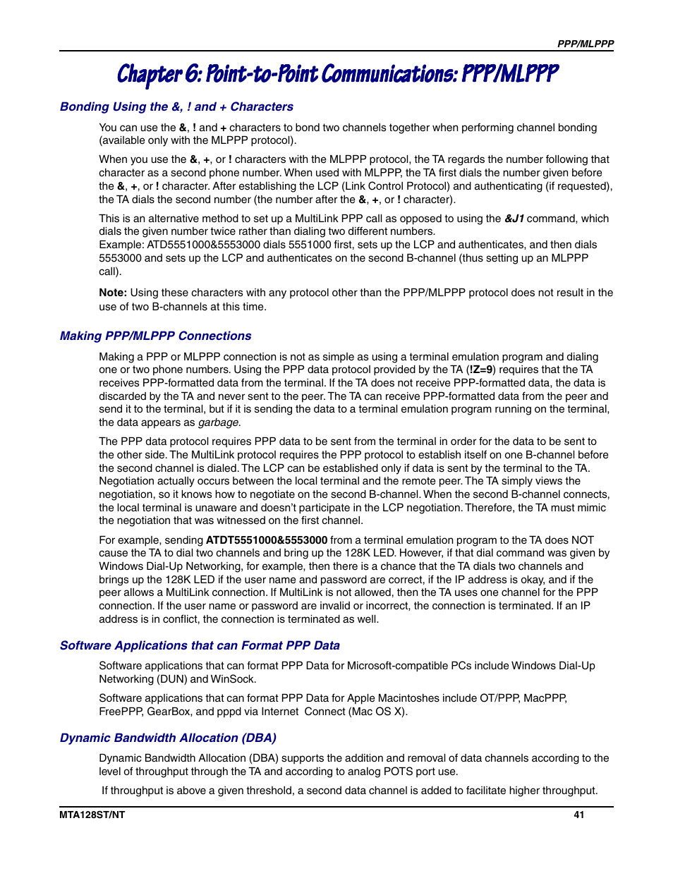 Multi-Tech Systems MTA128NT User Manual | Page 41 / 66