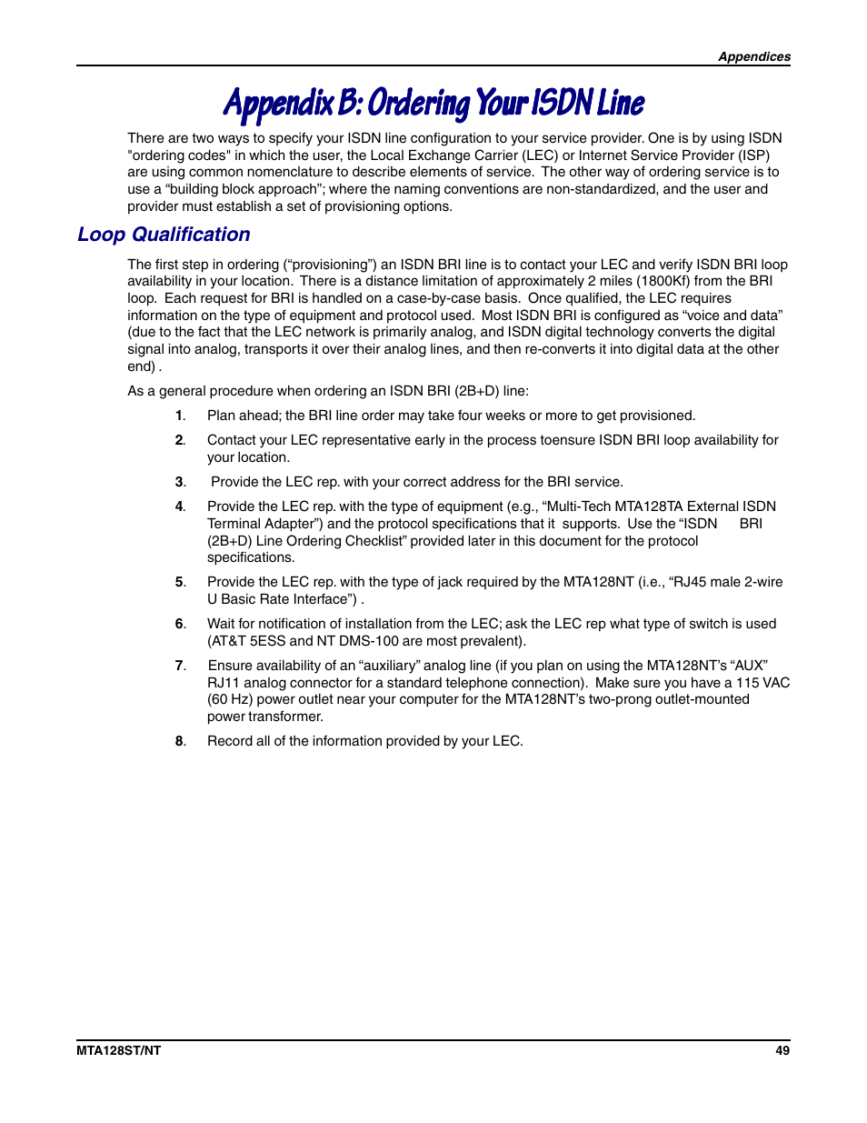 Multi-Tech Systems MTA128NT User Manual | Page 49 / 66