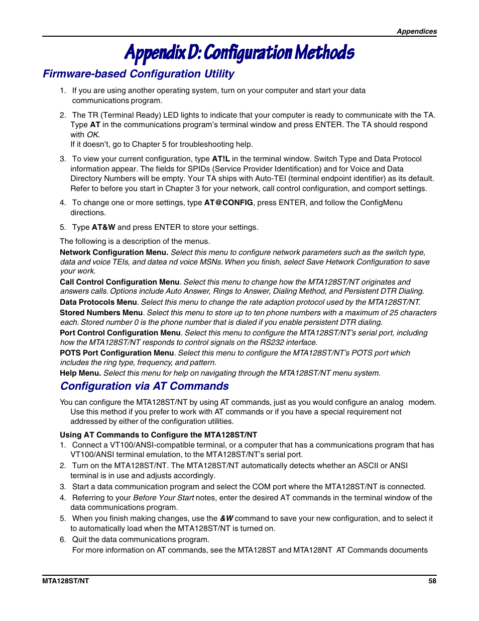 Multi-Tech Systems MTA128NT User Manual | Page 58 / 66