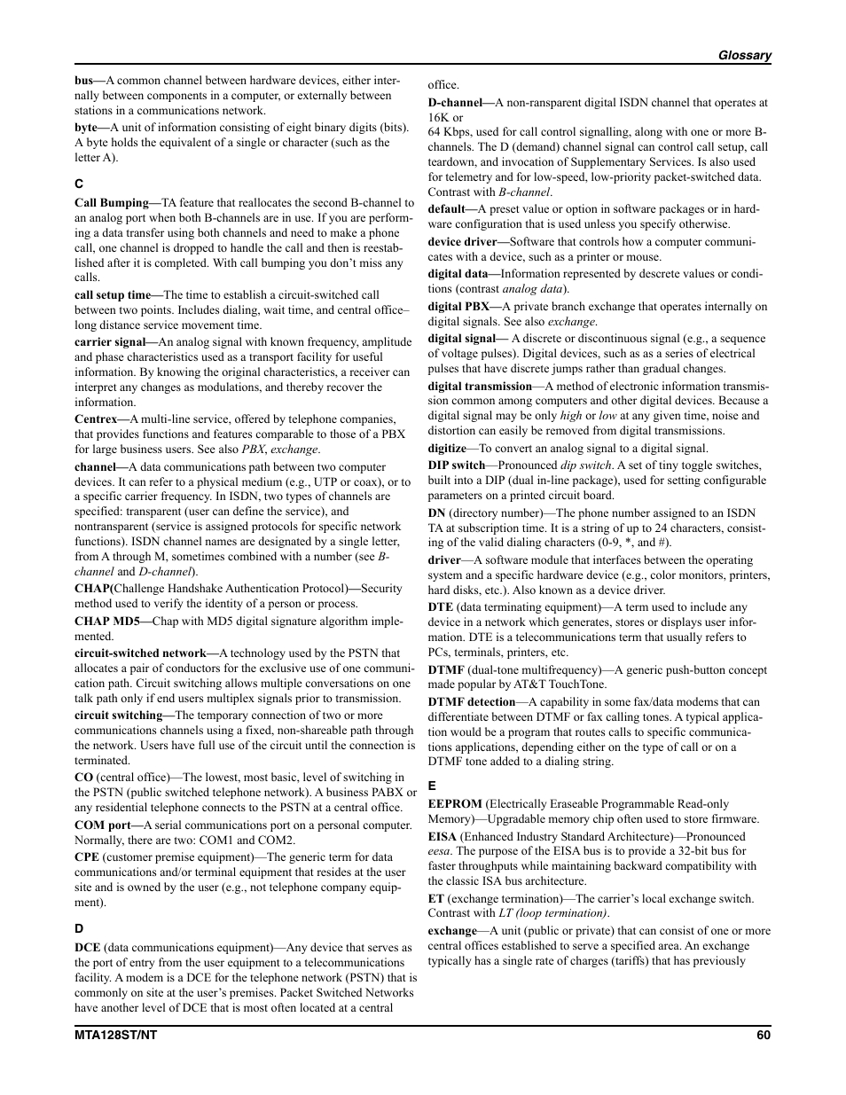 Multi-Tech Systems MTA128NT User Manual | Page 60 / 66
