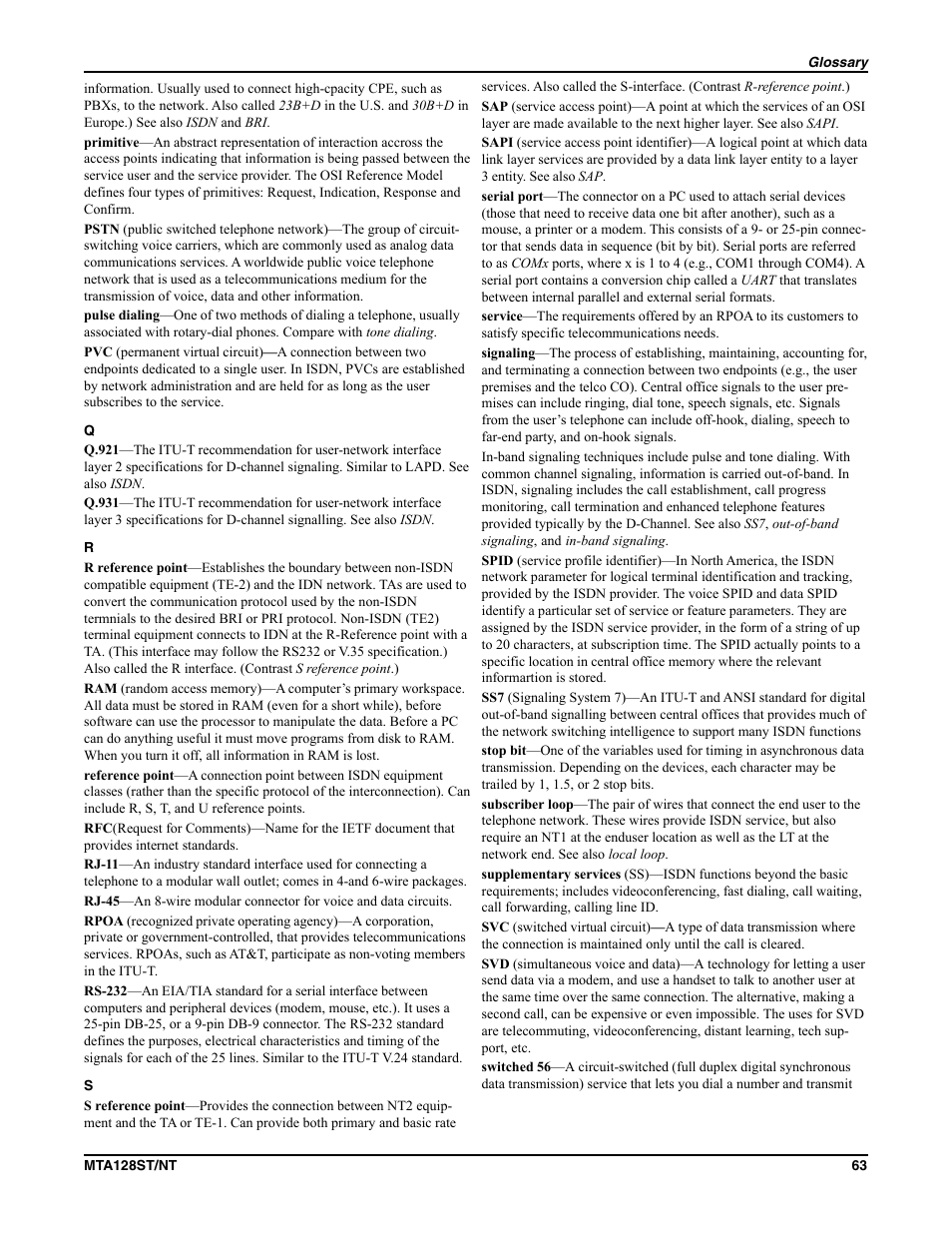 Multi-Tech Systems MTA128NT User Manual | Page 63 / 66