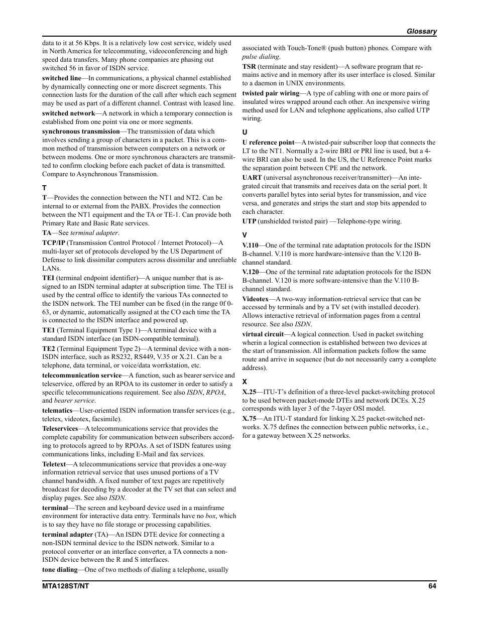 Multi-Tech Systems MTA128NT User Manual | Page 64 / 66
