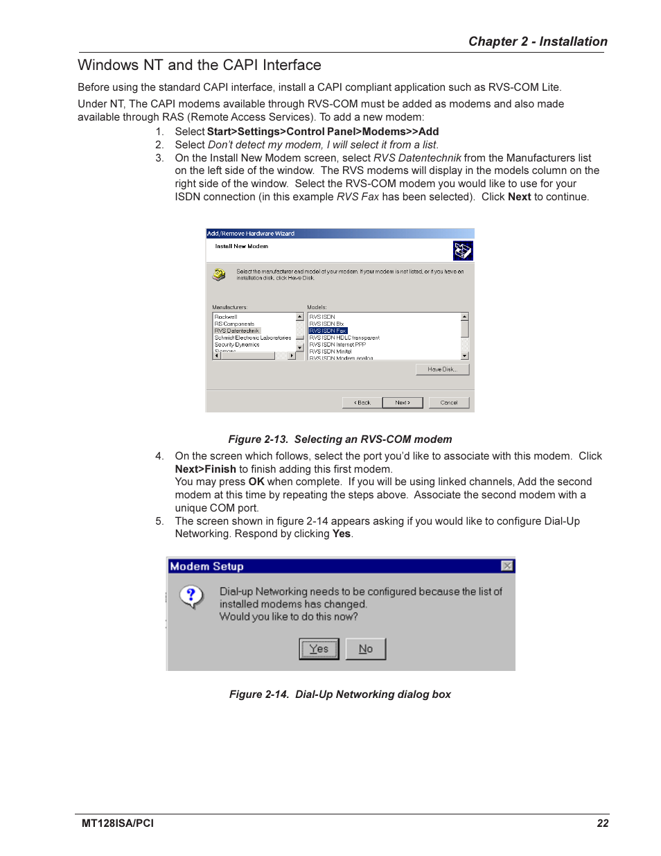 Windows nt and the capi interface | Multi-Tech Systems MT128ISA-UV User Manual | Page 22 / 42